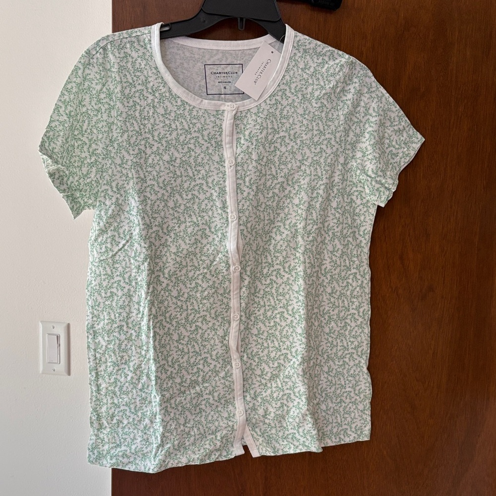 Charter Club Green and White Floral pajama set